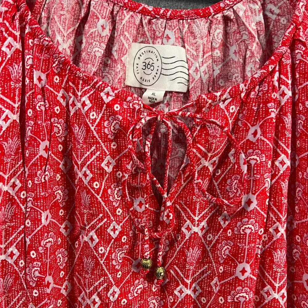 Destination 365 Printed Short-Sleeve Midi Dress with Smo Red Abstract XL